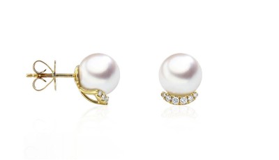 Akoya oorstekers 18k 8.5-9 mm met diamant