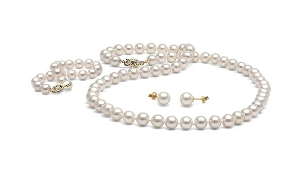 Luxe Akoya parelsieraden set AA+ 7,5-8 mm