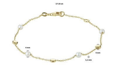 Gouden armband met parel 17 - 19 cm