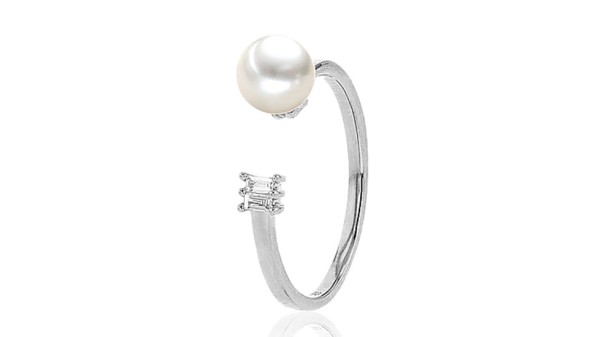 Witgouden parel ring met 6-6,5 mm Akoya parel en diamant