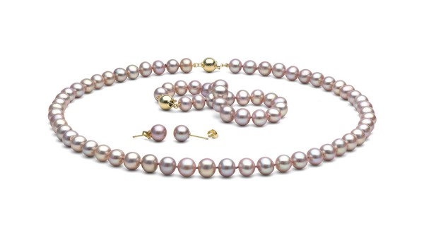 Lavendel parel set AA+ 8,5-9mm. Collier, armband en oorbellen